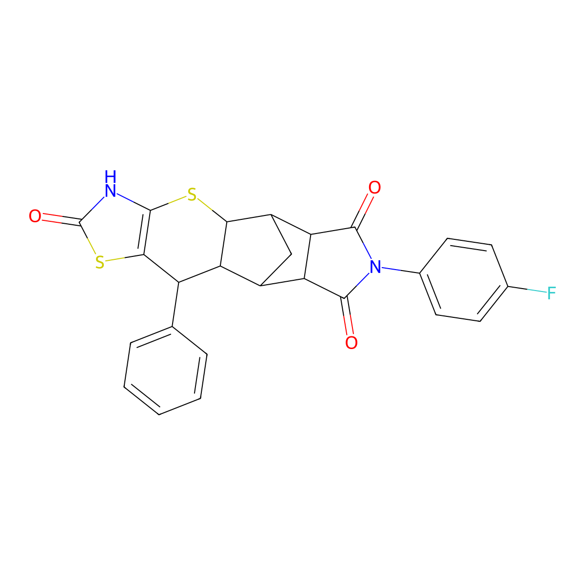 14-(4-Fluorophenyl)-9-phenyl-3,7-dithia-5,14-diazapentacyclo[9.5.1.0^{2,10}.0^{4,8}.0^{12,16}]heptadec-4(8)-ene-6,13,15-trione molecular structure, CAS 1212402-59-9