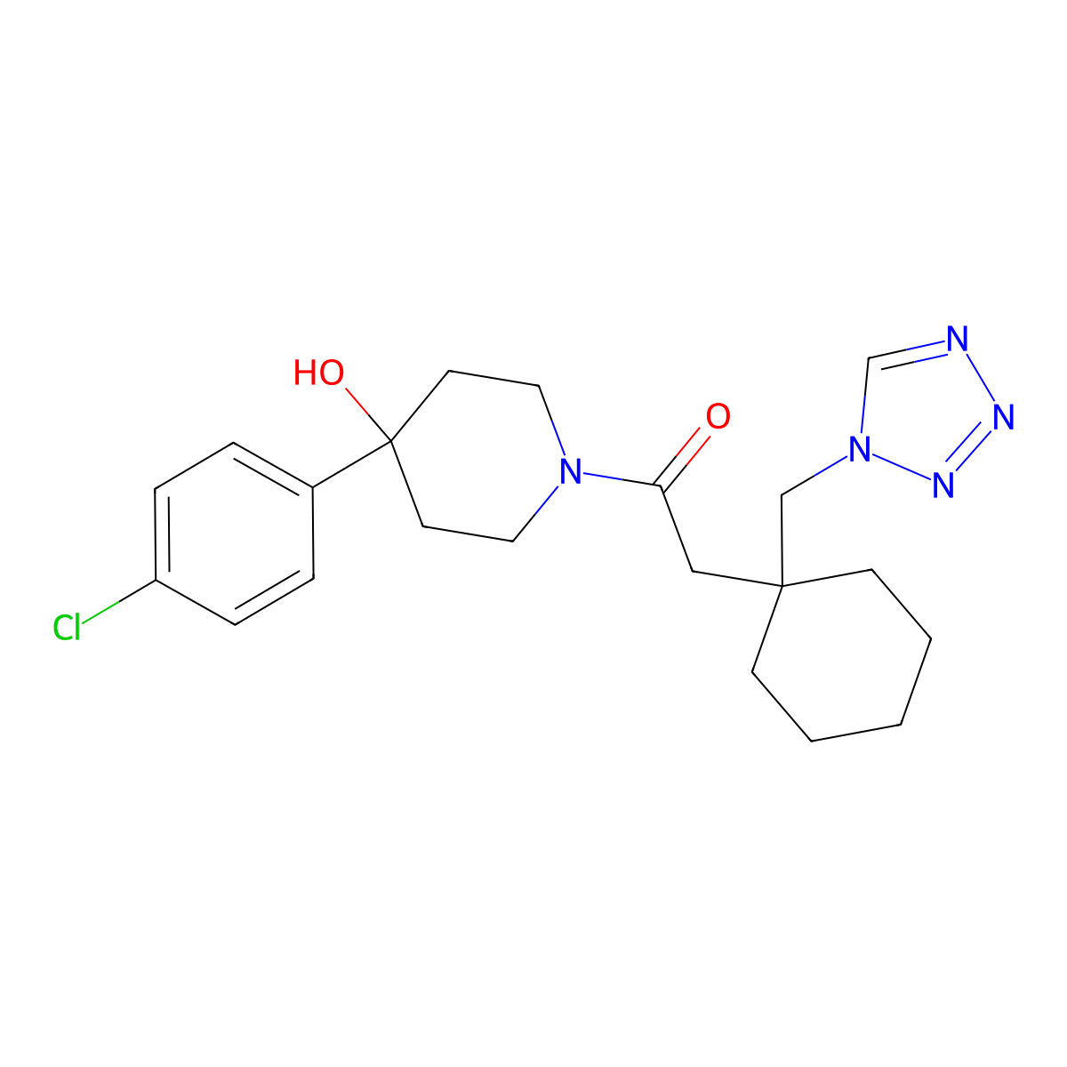 1-[4-(4-chlorophenyl)-4-hydroxypiperidin-1-yl]-2-[1-(1H-tetrazol-1-ylmethyl)cyclohexyl]ethanone molecular structure, CAS 1212404-50-6