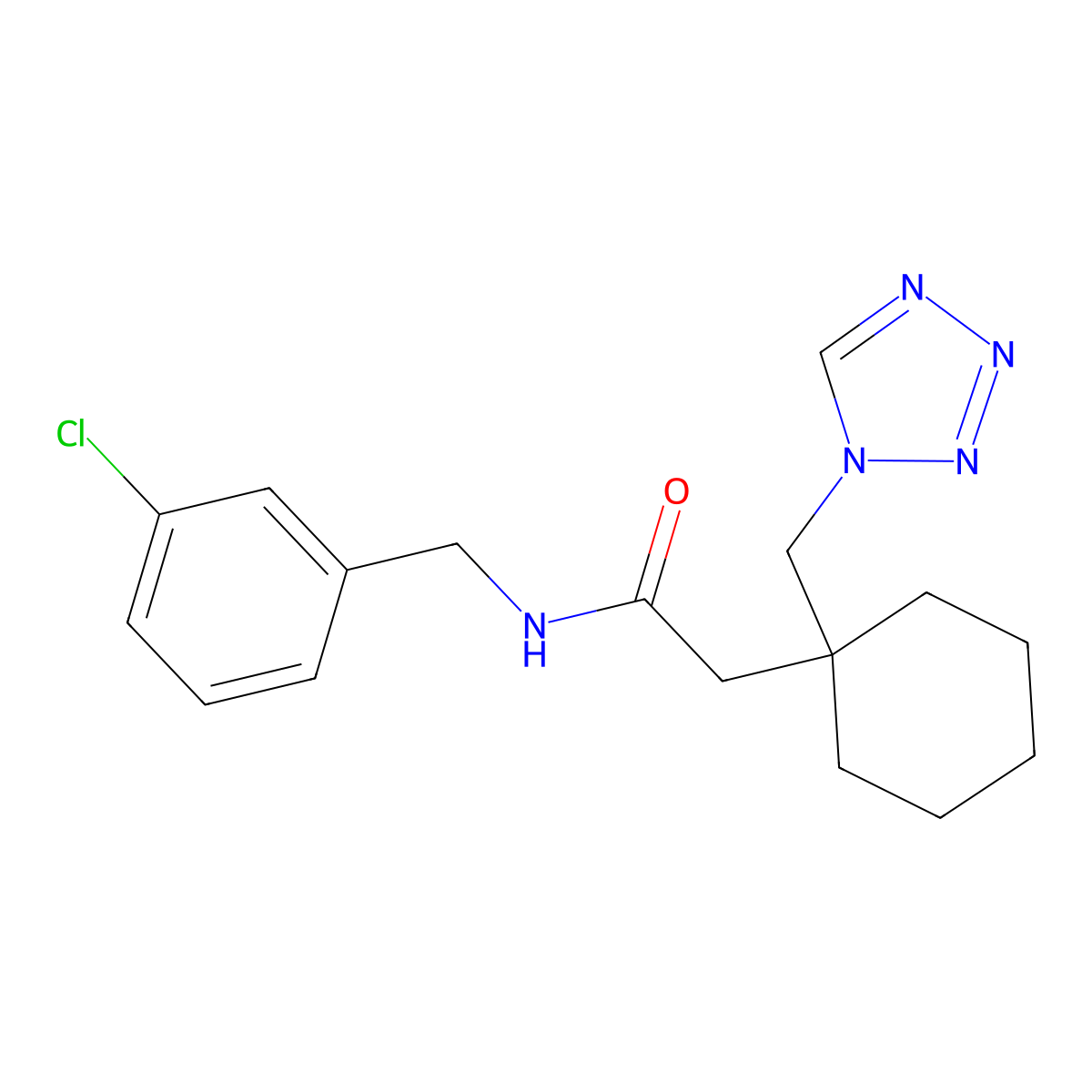 N-(3-chlorobenzyl)-2-[1-(1H-tetrazol-1-ylmethyl)cyclohexyl]acetamide molecular structure, CAS 1212408-05-3