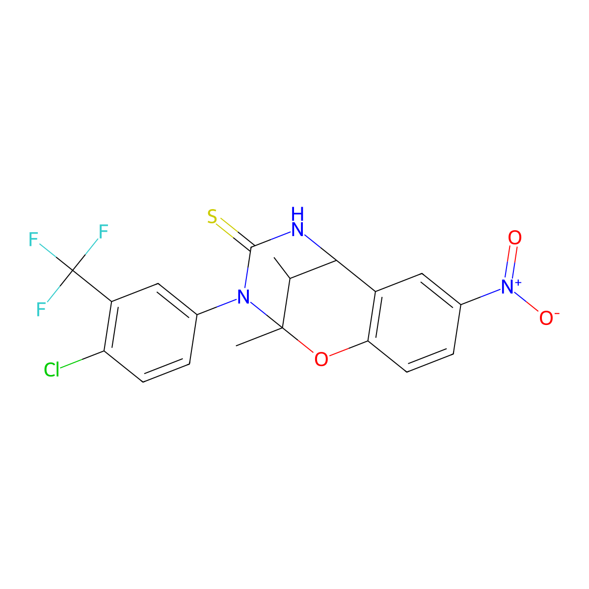 3-(4-chloro-3-(trifluoromethyl)phenyl)-2,11-dimethyl-8-nitro-5,6-dihydro-2H-2,6-methanobenzo[g][1,3,5]oxadiazocine-4(3H)-thione molecular structure, CAS 1212408-90-6