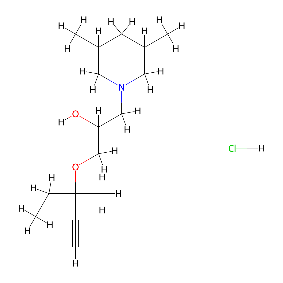 1-(3,5-Dimethylpiperidin-1-yl)-3-((3-methylpent-1-yn-3-yl)oxy)propan-2-ol hydrochloride molecular structure, CAS 1212410-43-9