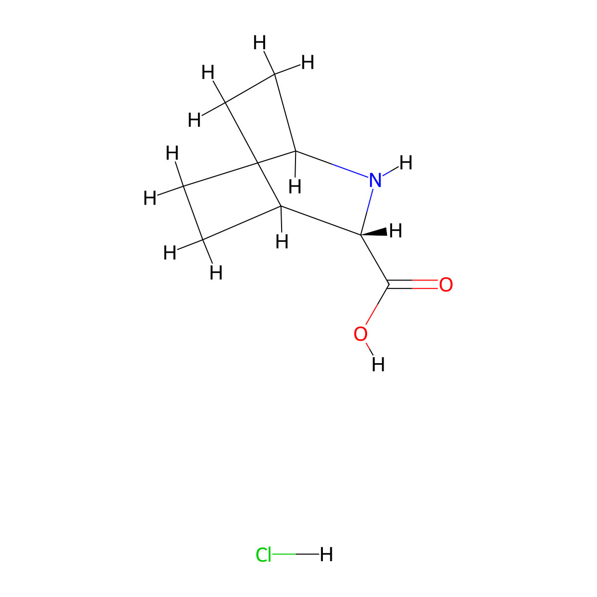 (1R,3S,4s)-2-azabicyclo(2.2.2)octane-3-carboxylic acid hydrochloride molecular structure, CAS 1212414-94-2