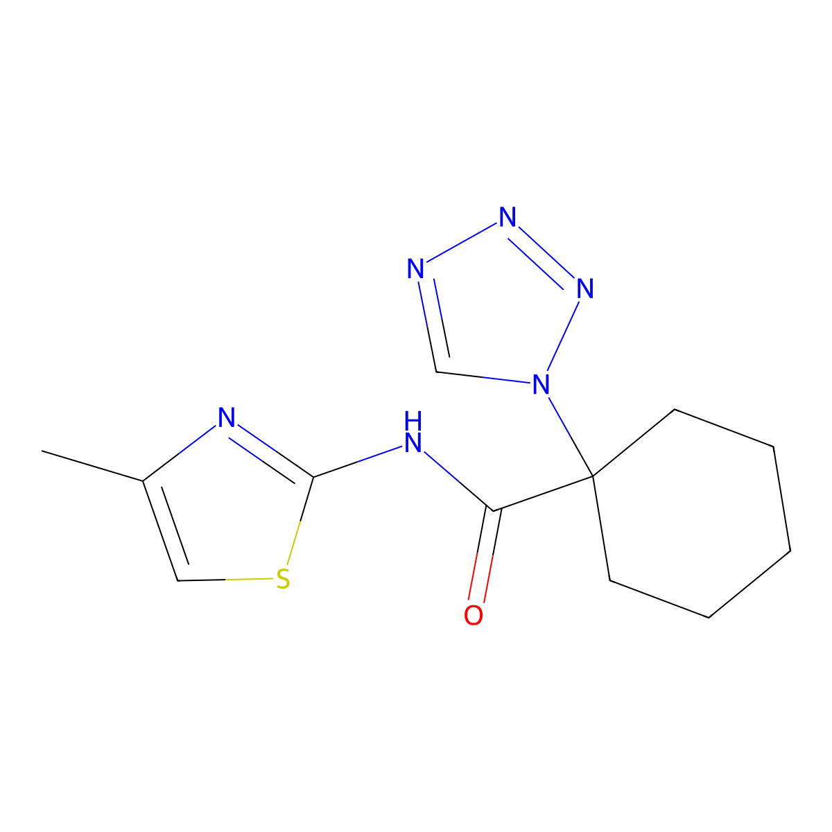 N-[(2E)-4-methyl-1,3-thiazol-2(3H)-ylidene]-1-(1H-tetrazol-1-yl)cyclohexanecarboxamide molecular structure, CAS 1212418-00-2