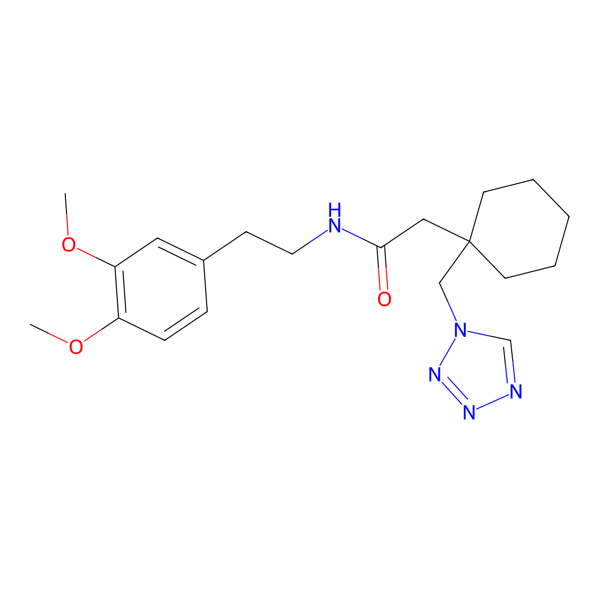 N-[2-(3,4-dimethoxyphenyl)ethyl]-2-[1-(1H-tetrazol-1-ylmethyl)cyclohexyl]acetamide molecular structure, CAS 1212421-27-6