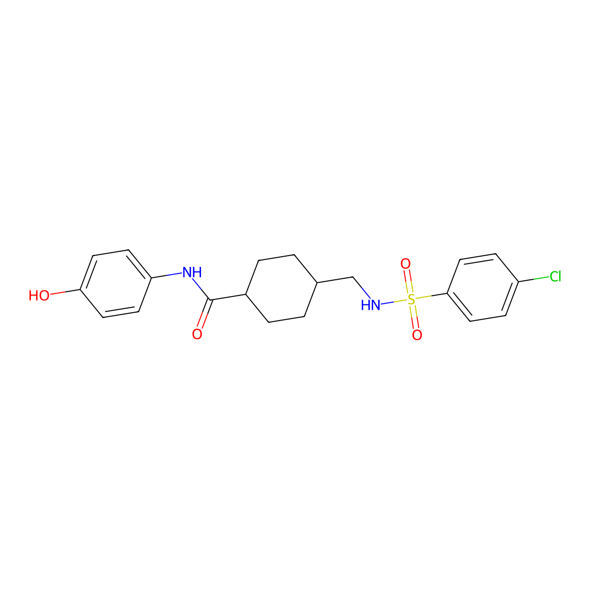 4-({[(4-chlorophenyl)sulfonyl]amino}methyl)-N-(4-hydroxyphenyl)cyclohexanecarboxamide molecular structure, CAS 1212423-61-4
