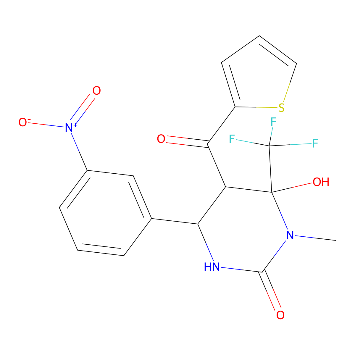 6-Hydroxy-1-methyl-4-(3-nitrophenyl)-5-(thiophene-2-carbonyl)-6-(trifluoromethyl)-1,3-diazinan-2-one molecular structure, CAS 1212423-75-0
