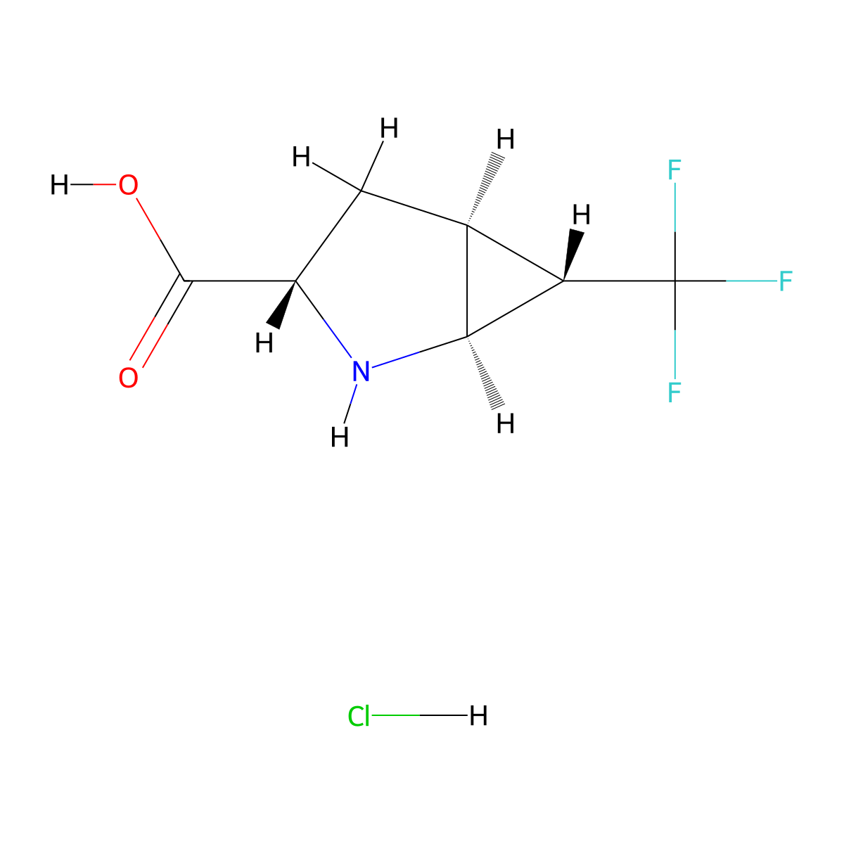 (1S,3S,5S,6S)-6-(trifluoromethyl)-2-azabicyclo[3.1.0]hexane-3-carboxylic acid hydrochloride molecular structure, CAS 1212424-47-9