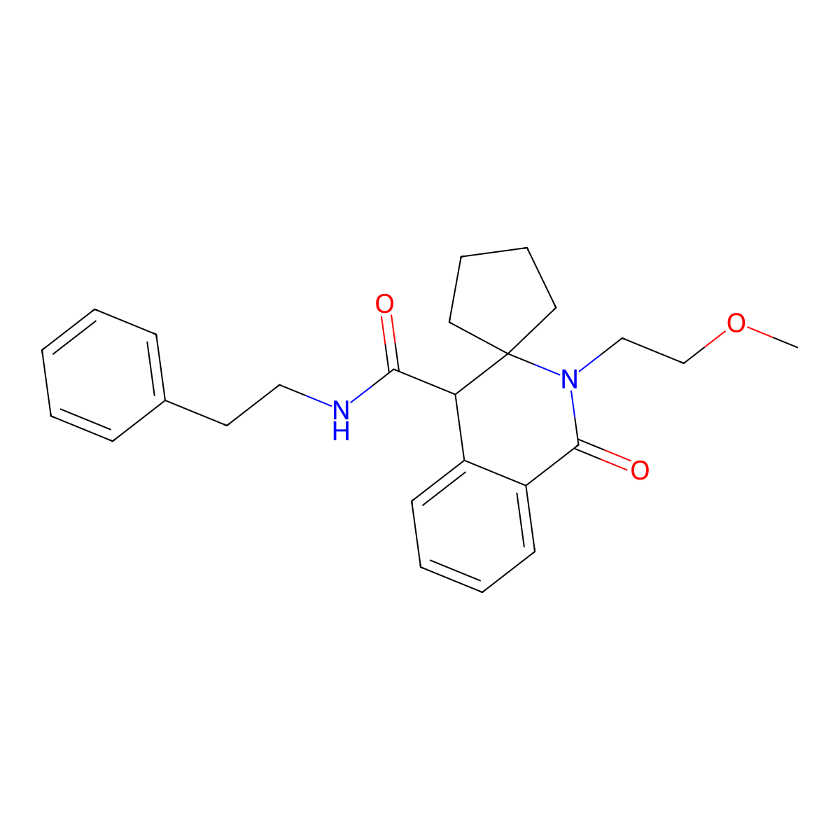 2'-(2-methoxyethyl)-1'-oxo-N-(2-phenylethyl)-1',4'-dihydro-2'H-spiro[cyclopentane-1,3'-isoquinoline]-4'-carboxamide molecular structure, CAS 1212428-15-3
