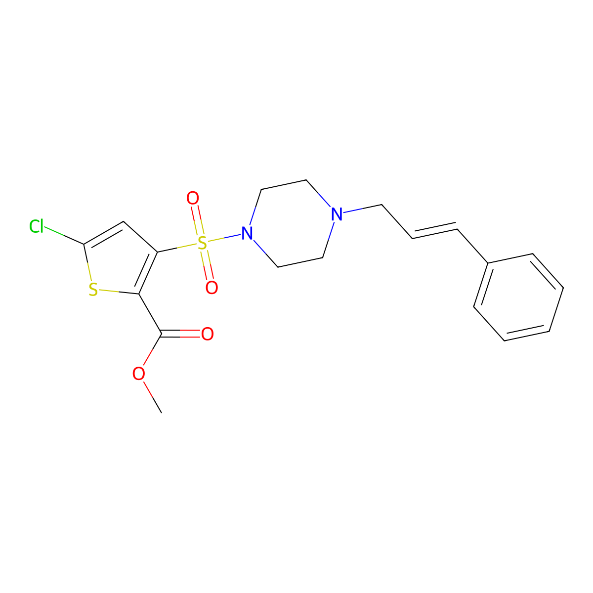 Methyl 5-chloro-3-[4-(3-phenylprop-2-en-1-yl)piperazine-1-sulfonyl]thiophene-2-carboxylate molecular structure, CAS 1212430-17-5