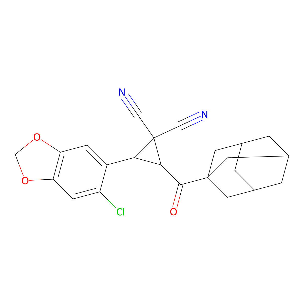 2-(1-Adamantylcarbonyl)-3-(6-chloro-1,3-benzodioxol-5-yl)-1,1-cyclopropanedicarbonitrile molecular structure, CAS 1212431-25-8