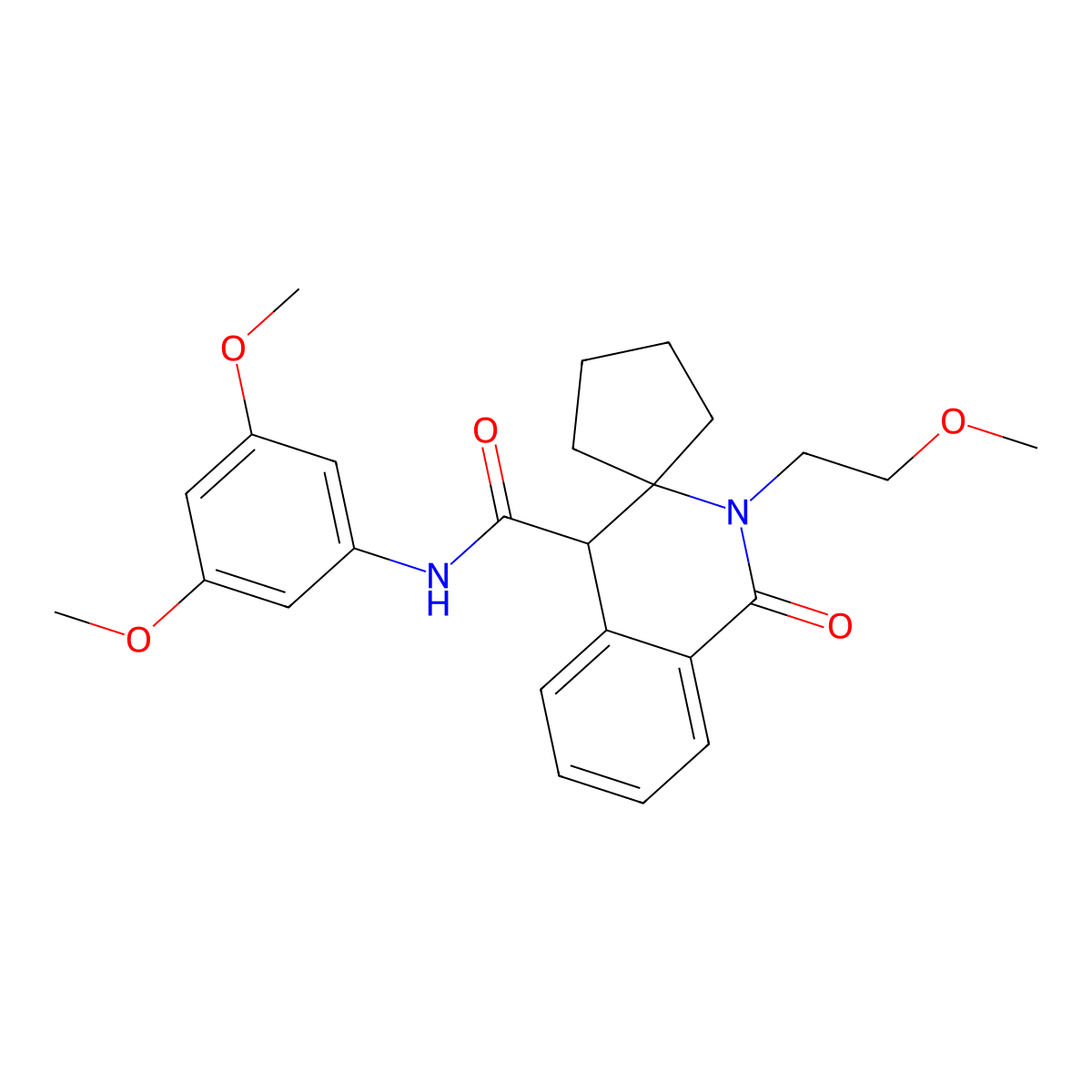 N-(3,5-dimethoxyphenyl)-2'-(2-methoxyethyl)-1'-oxo-1',4'-dihydro-2'H-spiro[cyclopentane-1,3'-isoquinoline]-4'-carboxamide molecular structure, CAS 1212433-34-5