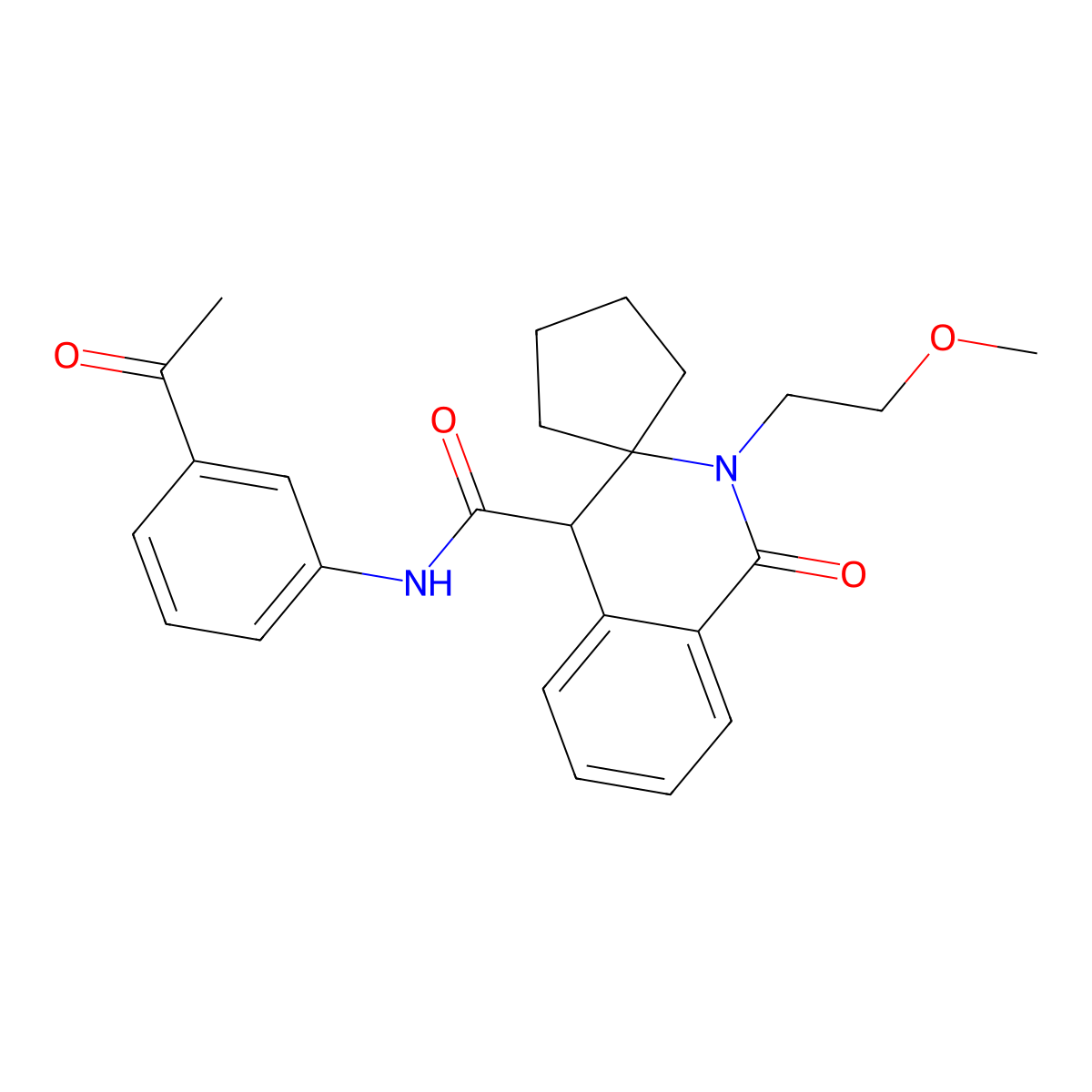 N-(3-acetylphenyl)-2'-(2-methoxyethyl)-1'-oxo-1',4'-dihydro-2'H-spiro[cyclopentane-1,3'-isoquinoline]-4'-carboxamide molecular structure, CAS 1212434-79-1