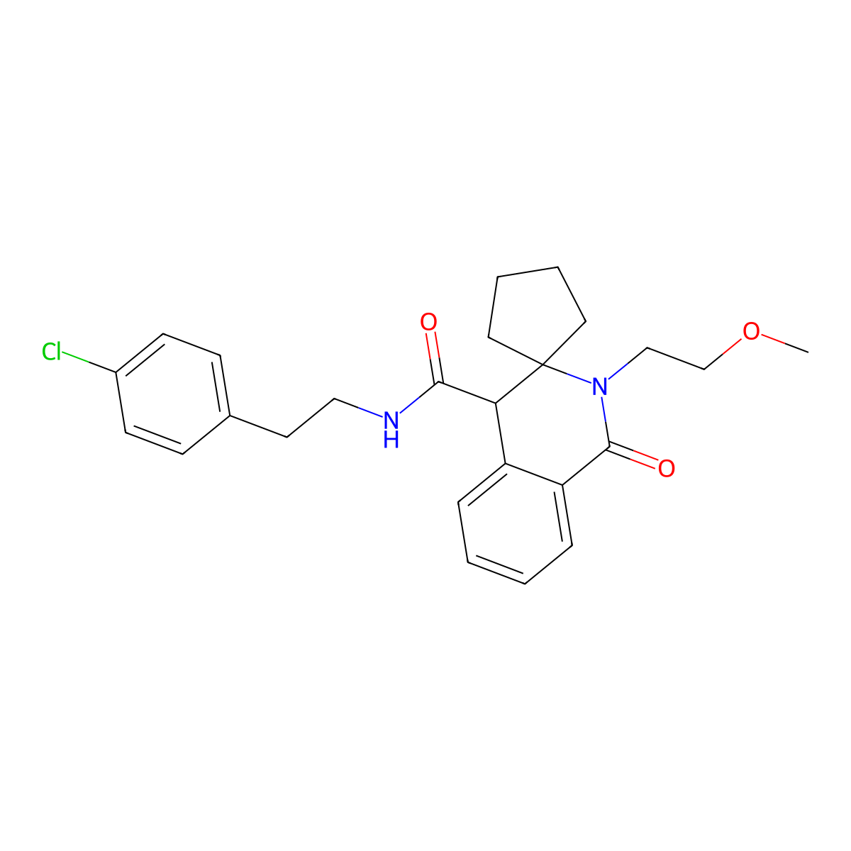 N-[2-(4-chlorophenyl)ethyl]-2'-(2-methoxyethyl)-1'-oxo-1',4'-dihydro-2'H-spiro[cyclopentane-1,3'-isoquinoline]-4'-carboxamide molecular structure, CAS 1212434-84-8