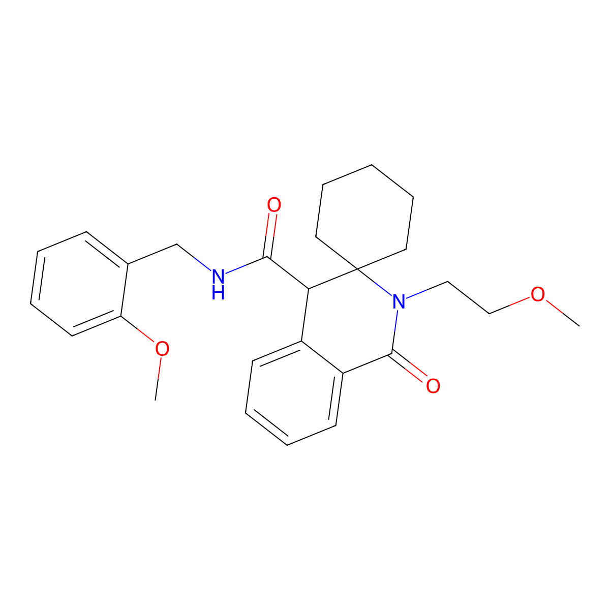 N-(2-methoxybenzyl)-2'-(2-methoxyethyl)-1'-oxo-1',4'-dihydro-2'H-spiro[cyclohexane-1,3'-isoquinoline]-4'-carboxamide molecular structure, CAS 1212436-51-5