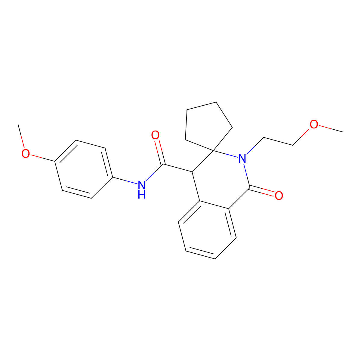 2'-(2-methoxyethyl)-N-(4-methoxyphenyl)-1'-oxo-1',4'-dihydro-2'H-spiro[cyclopentane-1,3'-isoquinoline]-4'-carboxamide molecular structure, CAS 1212437-65-4