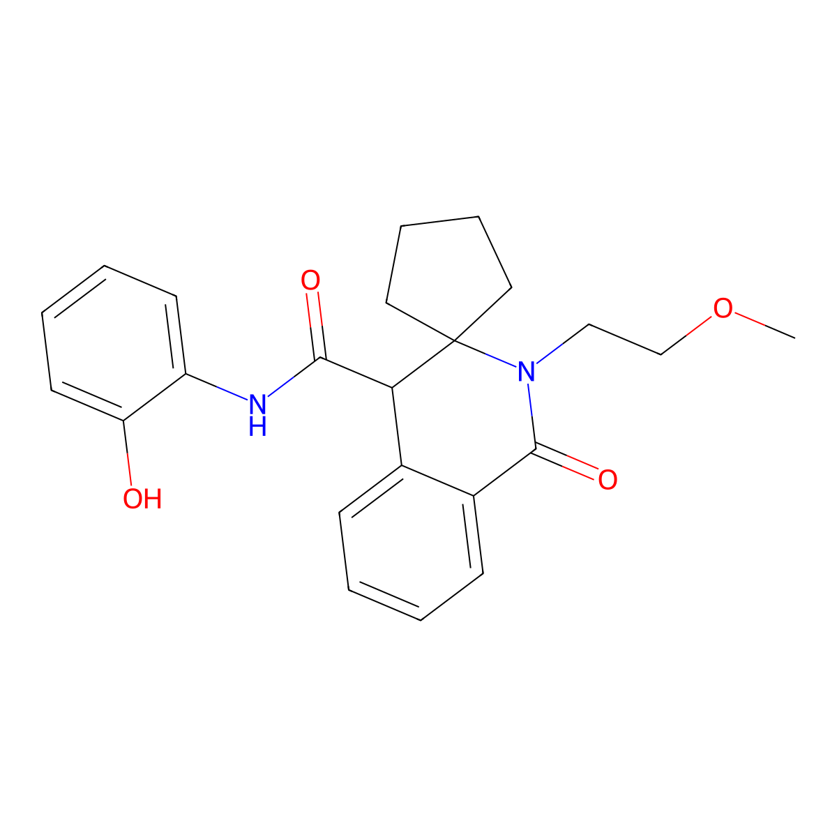 N-(2-hydroxyphenyl)-2'-(2-methoxyethyl)-1'-oxo-1',4'-dihydro-2'H-spiro[cyclopentane-1,3'-isoquinoline]-4'-carboxamide molecular structure, CAS 1212438-04-4