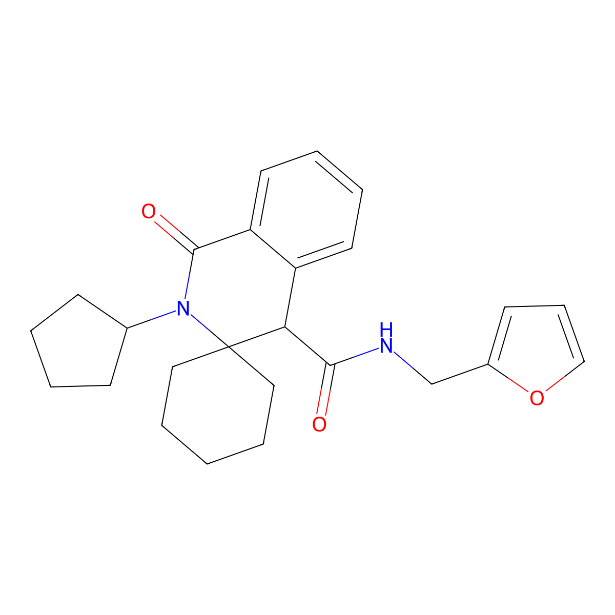 2'-cyclopentyl-N-(furan-2-ylmethyl)-1'-oxo-1',4'-dihydro-2'H-spiro[cyclohexane-1,3'-isoquinoline]-4'-carboxamide molecular structure, CAS 1212438-36-2