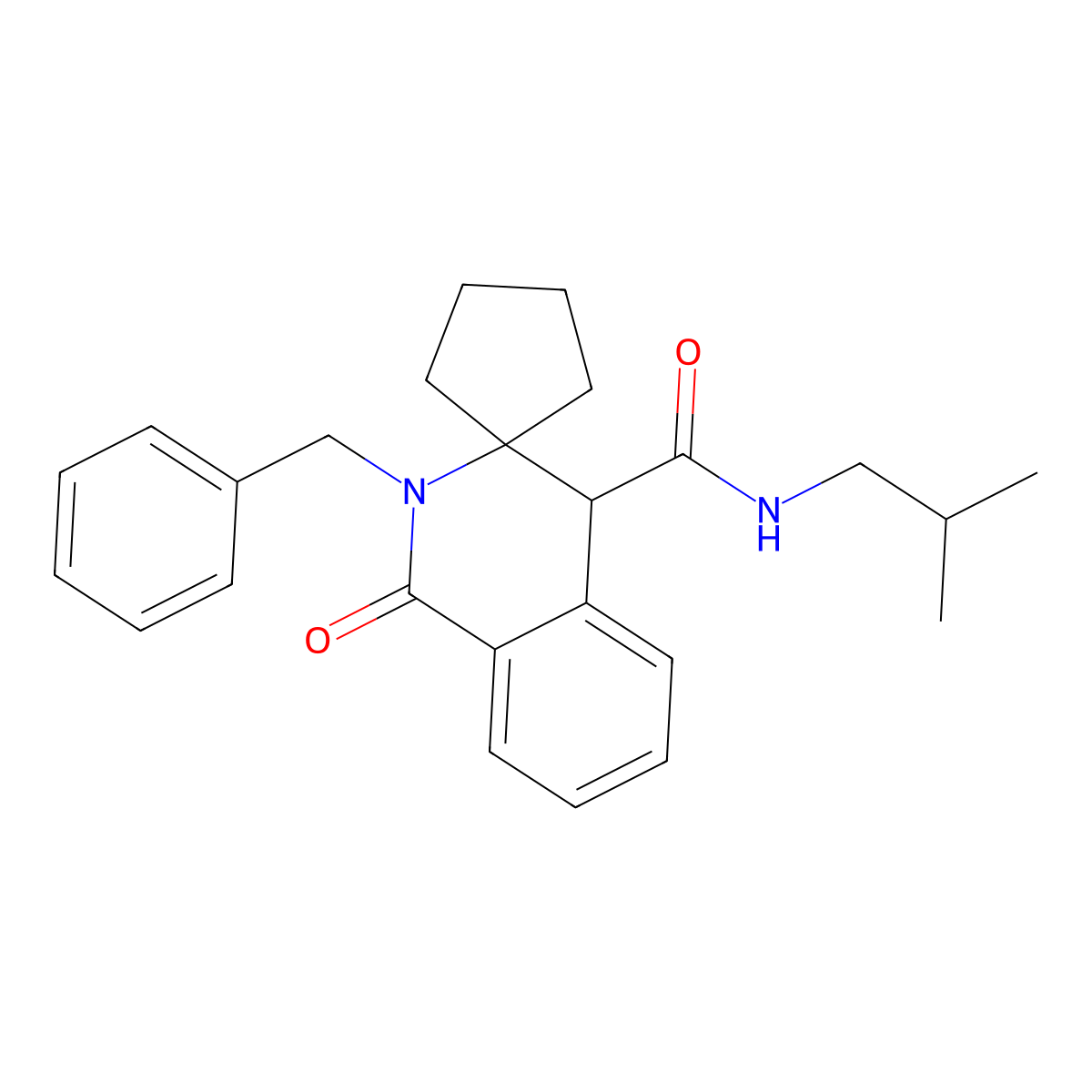 2'-benzyl-N-(2-methylpropyl)-1'-oxo-1',4'-dihydro-2'H-spiro[cyclopentane-1,3'-isoquinoline]-4'-carboxamide molecular structure, CAS 1212438-54-4