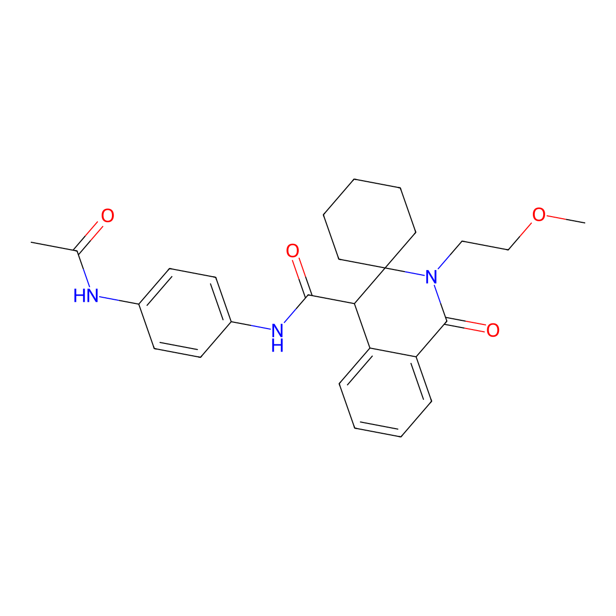 N-[4-(acetylamino)phenyl]-2'-(2-methoxyethyl)-1'-oxo-1',4'-dihydro-2'H-spiro[cyclohexane-1,3'-isoquinoline]-4'-carboxamide molecular structure, CAS 1212438-99-7