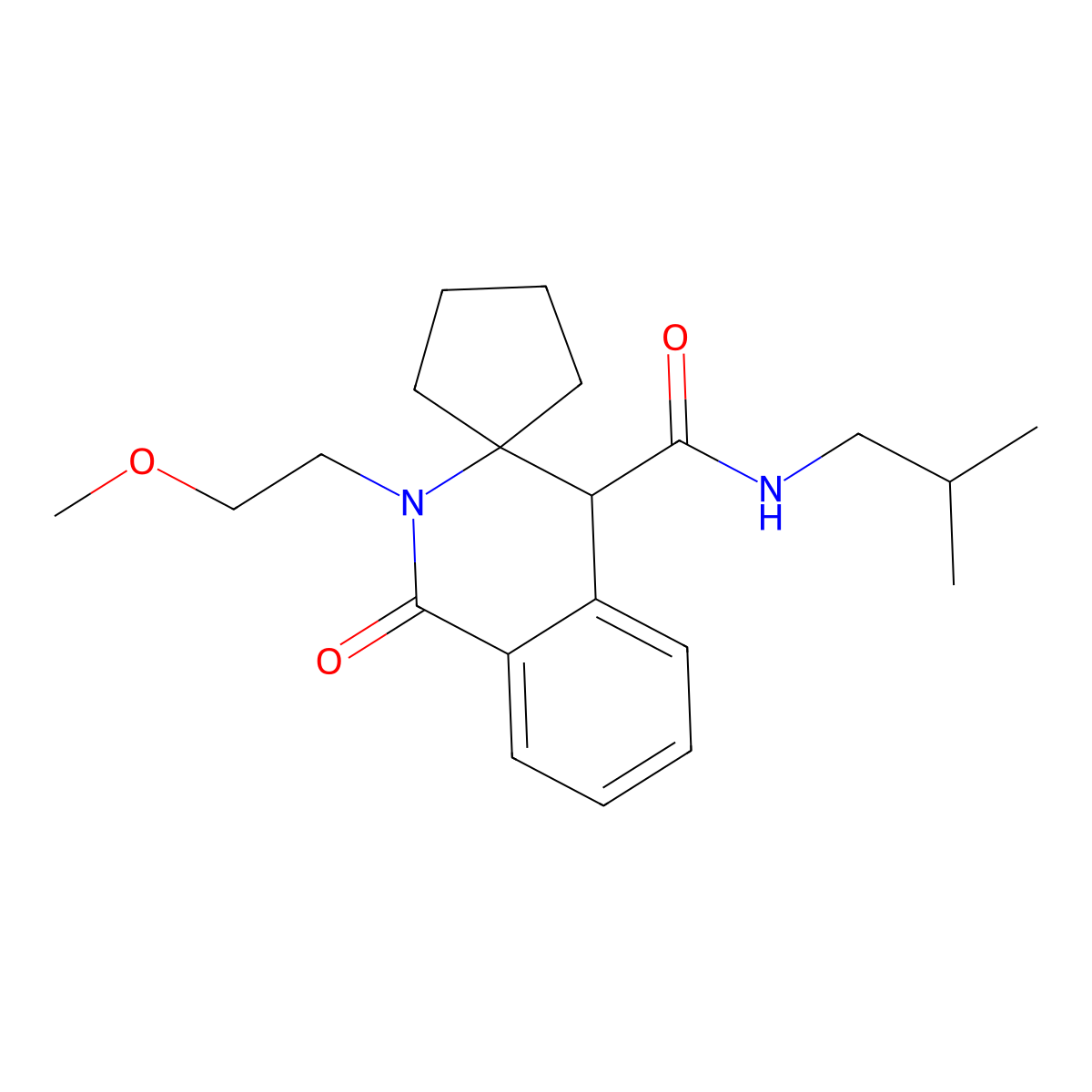 2'-(2-methoxyethyl)-N-(2-methylpropyl)-1'-oxo-1',4'-dihydro-2'H-spiro[cyclopentane-1,3'-isoquinoline]-4'-carboxamide molecular structure, CAS 1212440-27-1