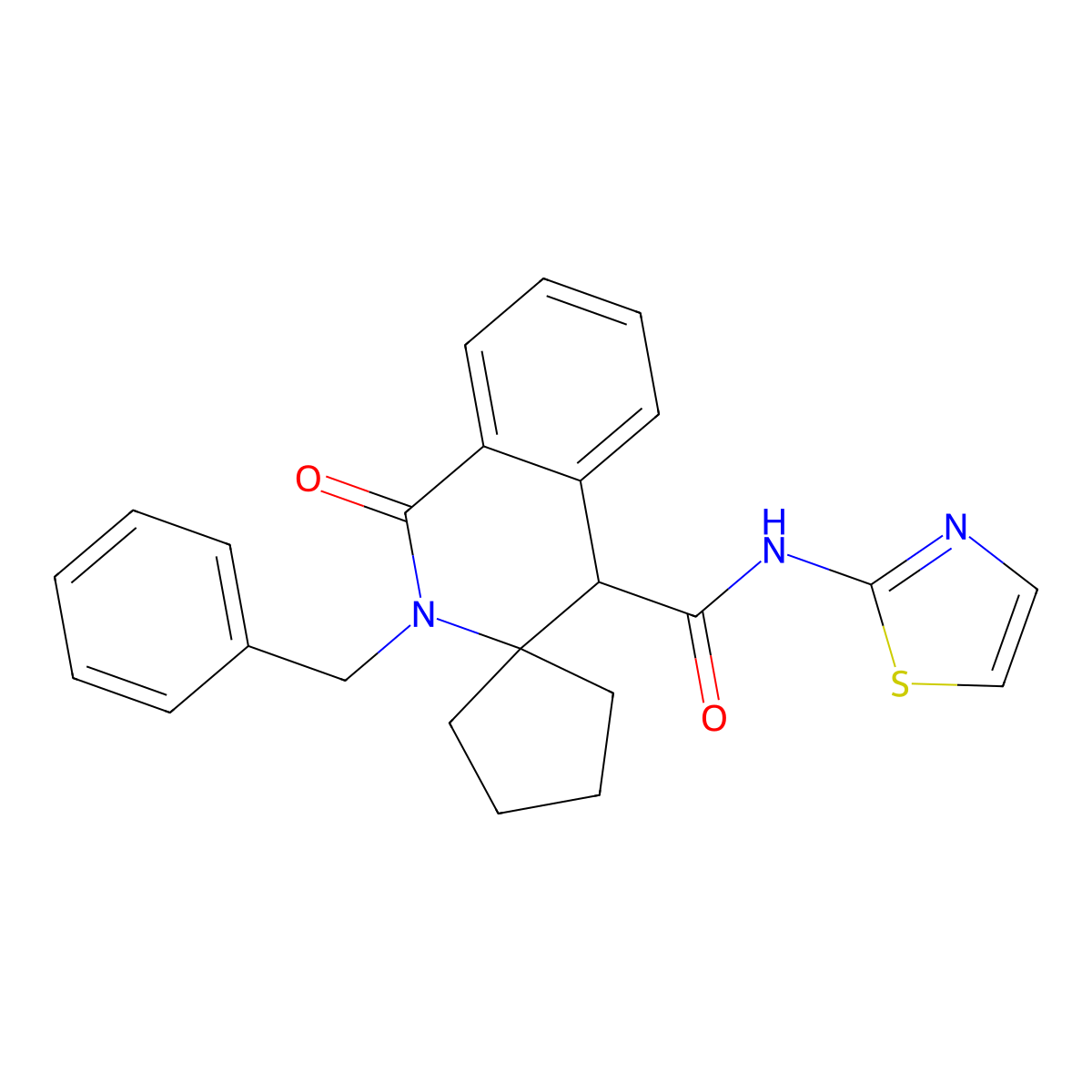 2'-benzyl-1'-oxo-N-(1,3-thiazol-2-yl)-1',4'-dihydro-2'H-spiro[cyclopentane-1,3'-isoquinoline]-4'-carboxamide molecular structure, CAS 1212440-83-9