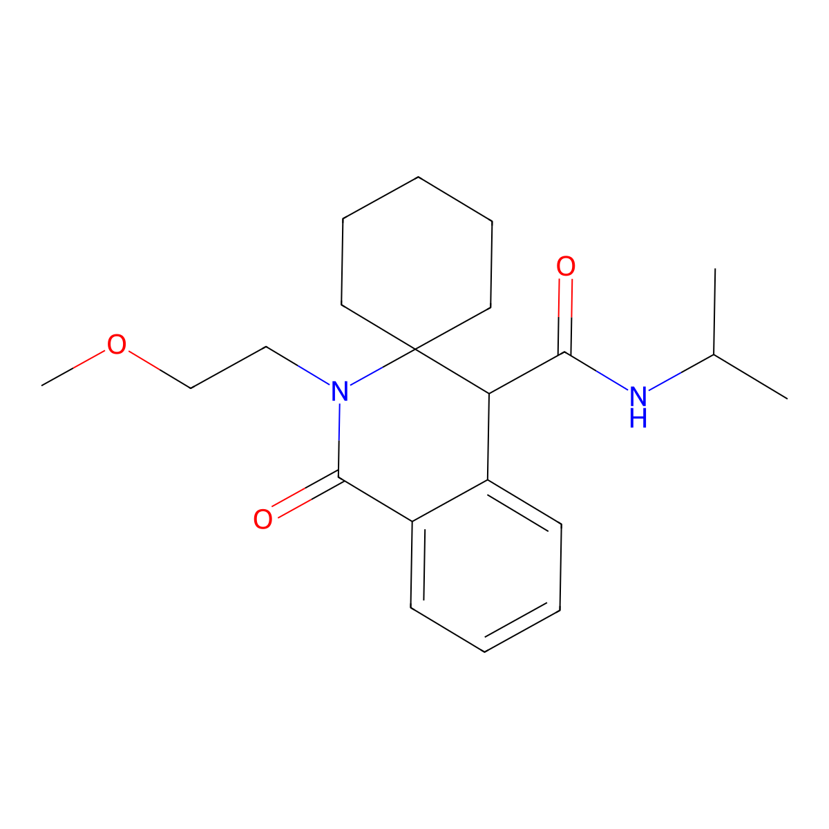 N-isopropyl-2'-(2-methoxyethyl)-1'-oxo-2',4'-dihydro-1'H-spiro[cyclohexane-1,3'-isoquinoline]-4'-carboxamide molecular structure, CAS 1212441-03-6