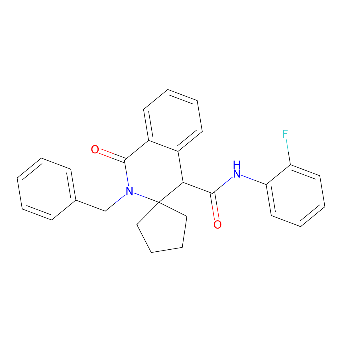 2'-benzyl-N-(2-fluorophenyl)-1'-oxo-1',4'-dihydro-2'H-spiro[cyclopentane-1,3'-isoquinoline]-4'-carboxamide molecular structure, CAS 1212441-82-1