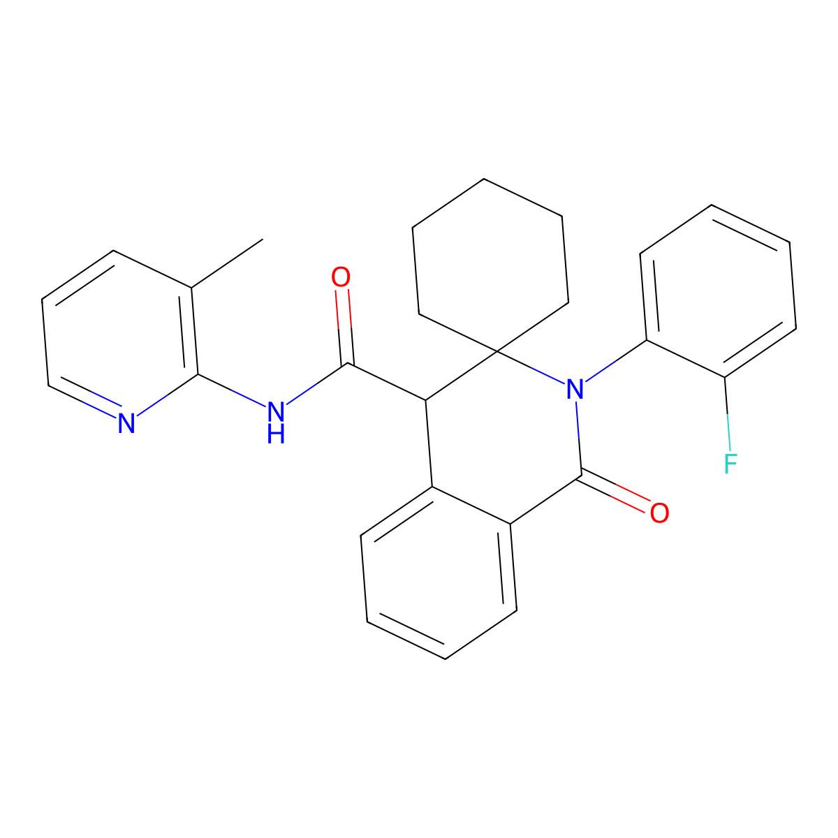 2'-(2-fluorophenyl)-N-(3-methylpyridin-2-yl)-1'-oxo-1',4'-dihydro-2'H-spiro[cyclohexane-1,3'-isoquinoline]-4'-carboxamide molecular structure, CAS 1212444-52-4