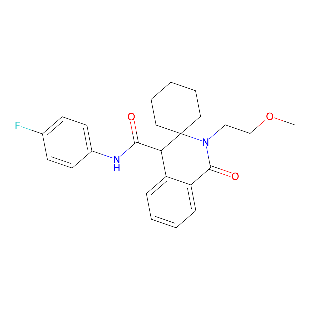 N-(4-fluorophenyl)-2'-(2-methoxyethyl)-1'-oxo-1',4'-dihydro-2'H-spiro[cyclohexane-1,3'-isoquinoline]-4'-carboxamide molecular structure, CAS 1212444-65-9