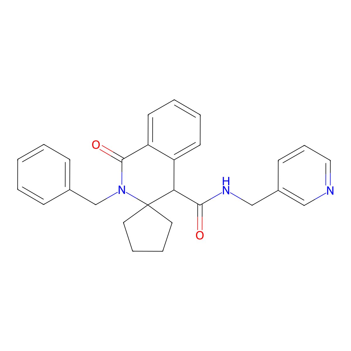 2'-benzyl-1'-oxo-N-(pyridin-3-ylmethyl)-1',4'-dihydro-2'H-spiro[cyclopentane-1,3'-isoquinoline]-4'-carboxamide molecular structure, CAS 1212444-76-2