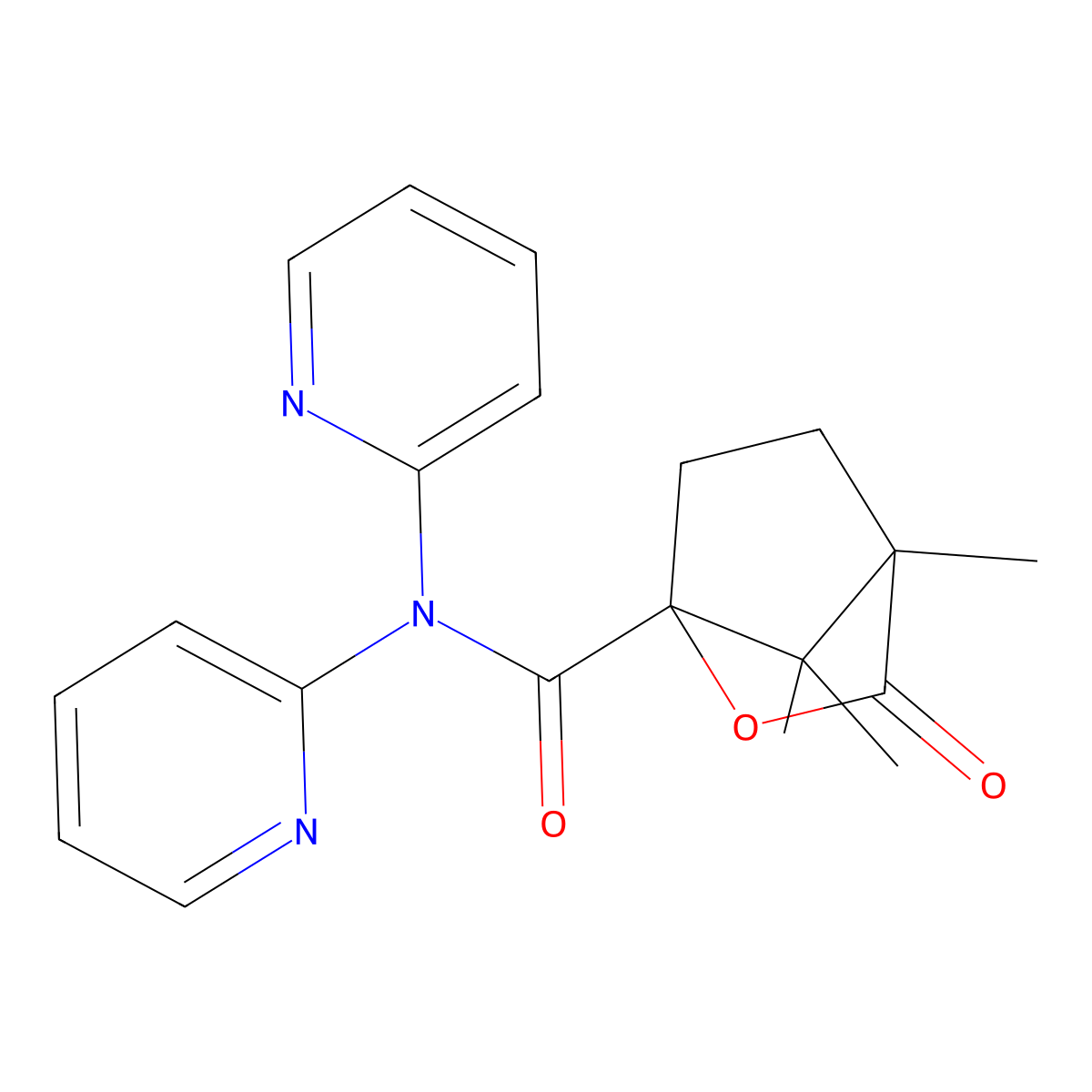 4,7,7-trimethyl-3-oxo-N,N-di(pyridin-2-yl)-2-oxabicyclo[2.2.1]heptane-1-carboxamide molecular structure, CAS 1212444-85-3