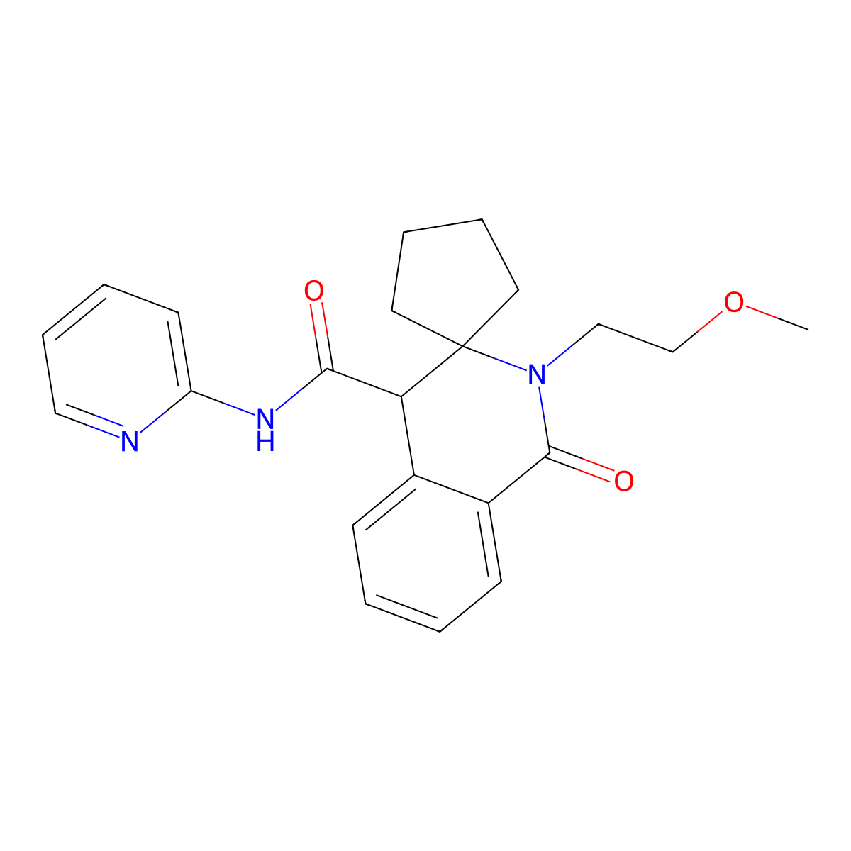 2-(2-methoxyethyl)-1-oxo-N-pyridin-2-ylspiro[4H-isoquinoline-3,1'-cyclopentane]-4-carboxamide molecular structure, CAS 1212449-10-9