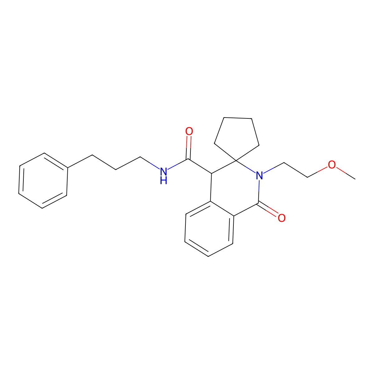 2'-(2-methoxyethyl)-1'-oxo-N-(3-phenylpropyl)-1',4'-dihydro-2'H-spiro[cyclopentane-1,3'-isoquinoline]-4'-carboxamide molecular structure, CAS 1212449-18-7