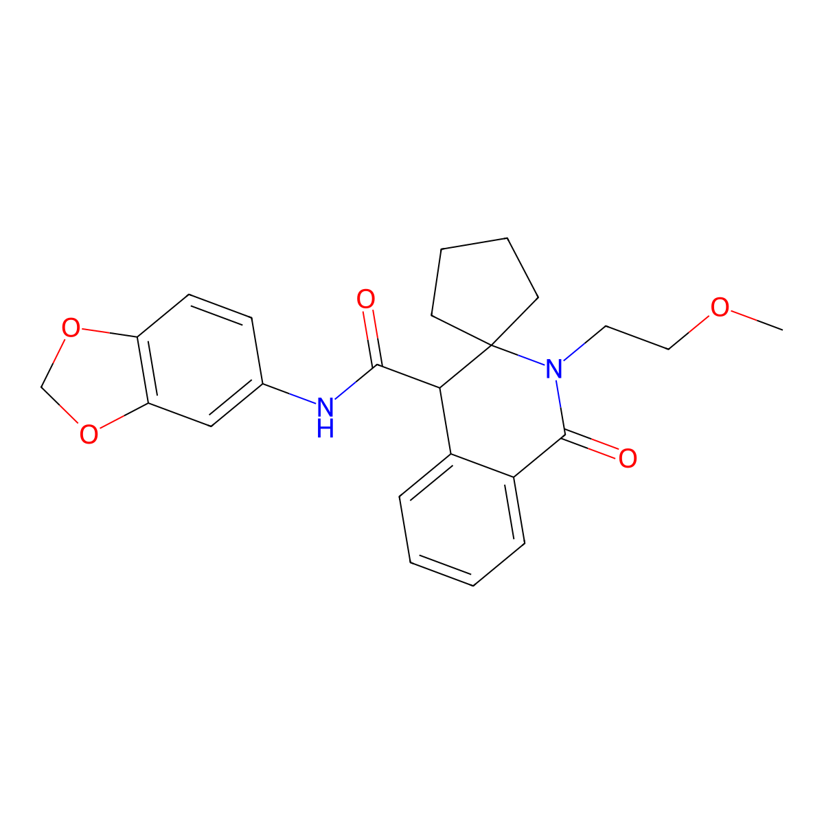 N-(1,3-benzodioxol-5-yl)-2'-(2-methoxyethyl)-1'-oxo-1',4'-dihydro-2'H-spiro[cyclopentane-1,3'-isoquinoline]-4'-carboxamide molecular structure, CAS 1212453-17-2