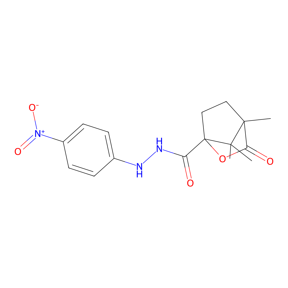 4,7,7-trimethyl-N'-(4-nitrophenyl)-3-oxo-2-oxabicyclo[2.2.1]heptane-1-carbohydrazide molecular structure, CAS 1212455-22-5
