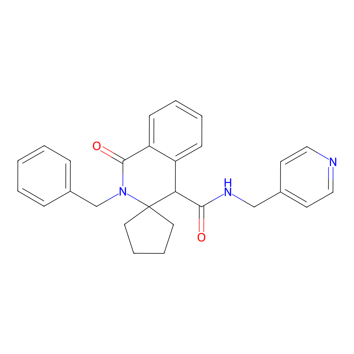 2'-benzyl-1'-oxo-N-(pyridin-4-ylmethyl)-1',4'-dihydro-2'H-spiro[cyclopentane-1,3'-isoquinoline]-4'-carboxamide molecular structure, CAS 1212455-85-0