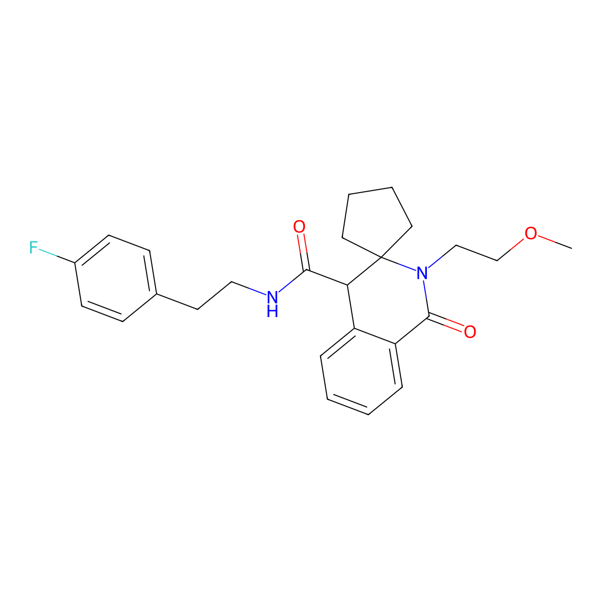N-[2-(4-fluorophenyl)ethyl]-2'-(2-methoxyethyl)-1'-oxo-1',4'-dihydro-2'H-spiro[cyclopentane-1,3'-isoquinoline]-4'-carboxamide molecular structure, CAS 1212457-29-8