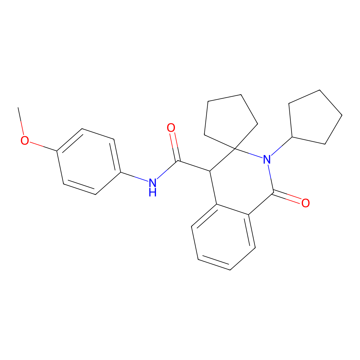2'-cyclopentyl-N-(4-methoxyphenyl)-1'-oxo-1',4'-dihydro-2'H-spiro[cyclopentane-1,3'-isoquinoline]-4'-carboxamide molecular structure, CAS 1212457-32-3