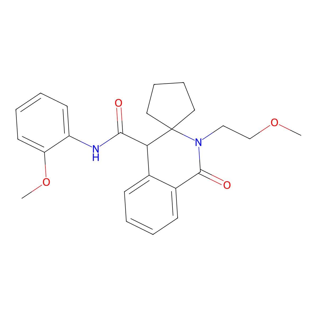 2'-(2-methoxyethyl)-N-(2-methoxyphenyl)-1'-oxo-1',4'-dihydro-2'H-spiro[cyclopentane-1,3'-isoquinoline]-4'-carboxamide molecular structure, CAS 1212457-87-8