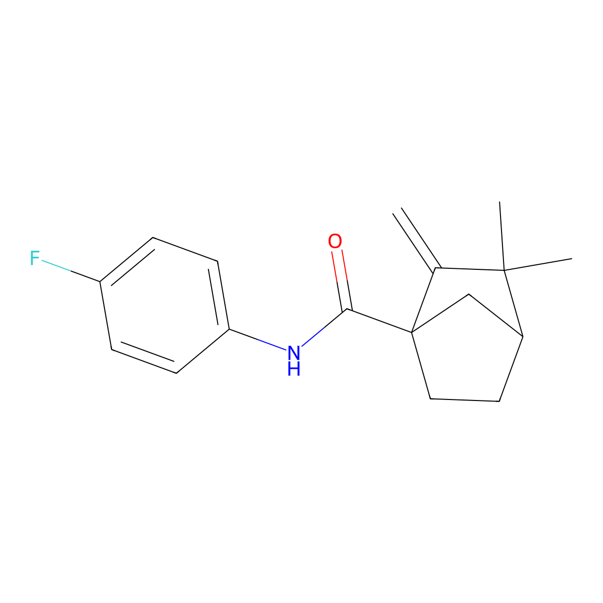 N-(4-fluorophenyl)-3,3-dimethyl-2-methylidenebicyclo[2.2.1]heptane-1-carboxamide molecular structure, CAS 1212459-55-6