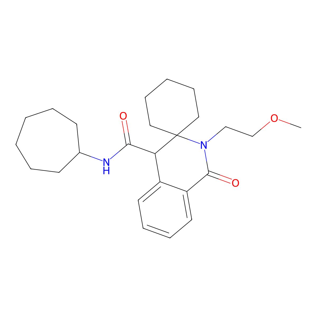 N-cycloheptyl-2'-(2-methoxyethyl)-1'-oxo-1',4'-dihydro-2'H-spiro[cyclohexane-1,3'-isoquinoline]-4'-carboxamide molecular structure, CAS 1212460-36-0