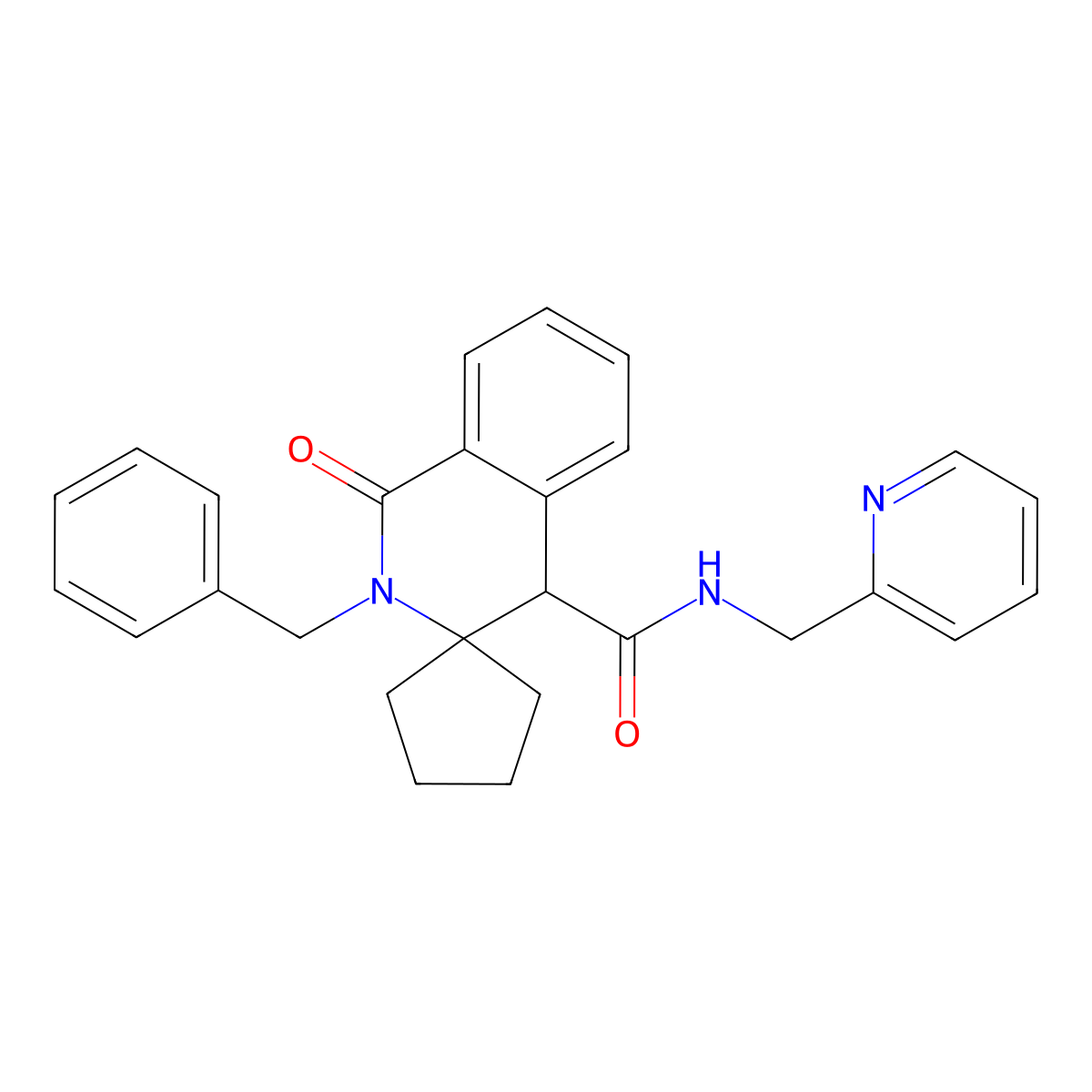 2'-benzyl-1'-oxo-N-(pyridin-2-ylmethyl)-1',4'-dihydro-2'H-spiro[cyclopentane-1,3'-isoquinoline]-4'-carboxamide molecular structure, CAS 1212460-50-8