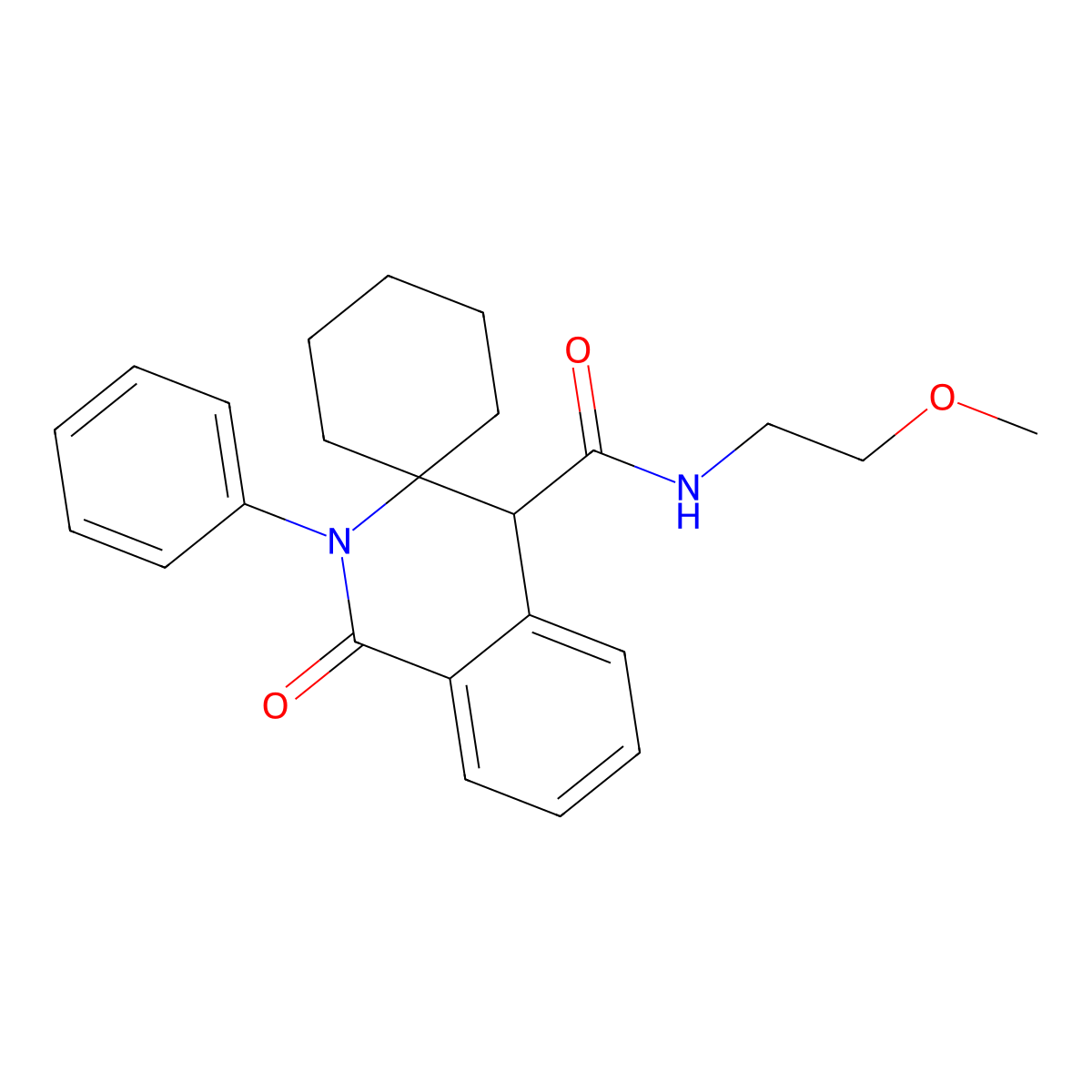 N-(2-methoxyethyl)-1'-oxo-2'-phenyl-1',4'-dihydro-2'H-spiro[cyclohexane-1,3'-isoquinoline]-4'-carboxamide molecular structure, CAS 1212462-27-5