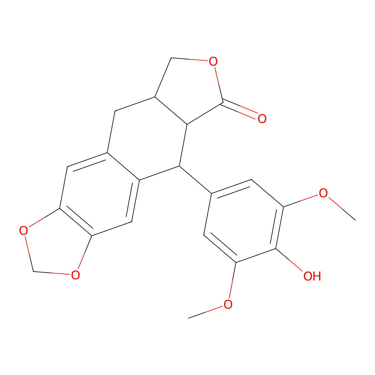 (5R,5Ar)-5-(4-hydroxy-3,5-dimethoxyphenyl)-5a,8,8a,9-tetrahydro-5H-[2]benzofuro[5,6-f][1,3]benzodioxol-6-one molecular structure, CAS 1212463-68-7