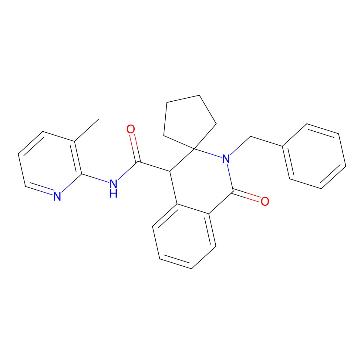 2'-benzyl-N-(3-methylpyridin-2-yl)-1'-oxo-1',4'-dihydro-2'H-spiro[cyclopentane-1,3'-isoquinoline]-4'-carboxamide molecular structure, CAS 1212465-13-8
