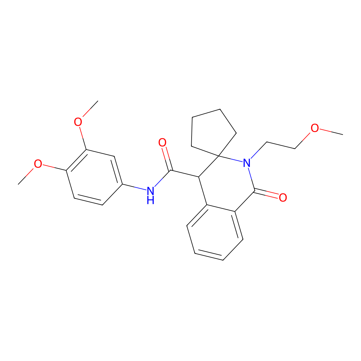 N-(3,4-dimethoxyphenyl)-2'-(2-methoxyethyl)-1'-oxo-1',4'-dihydro-2'H-spiro[cyclopentane-1,3'-isoquinoline]-4'-carboxamide molecular structure, CAS 1212466-28-8