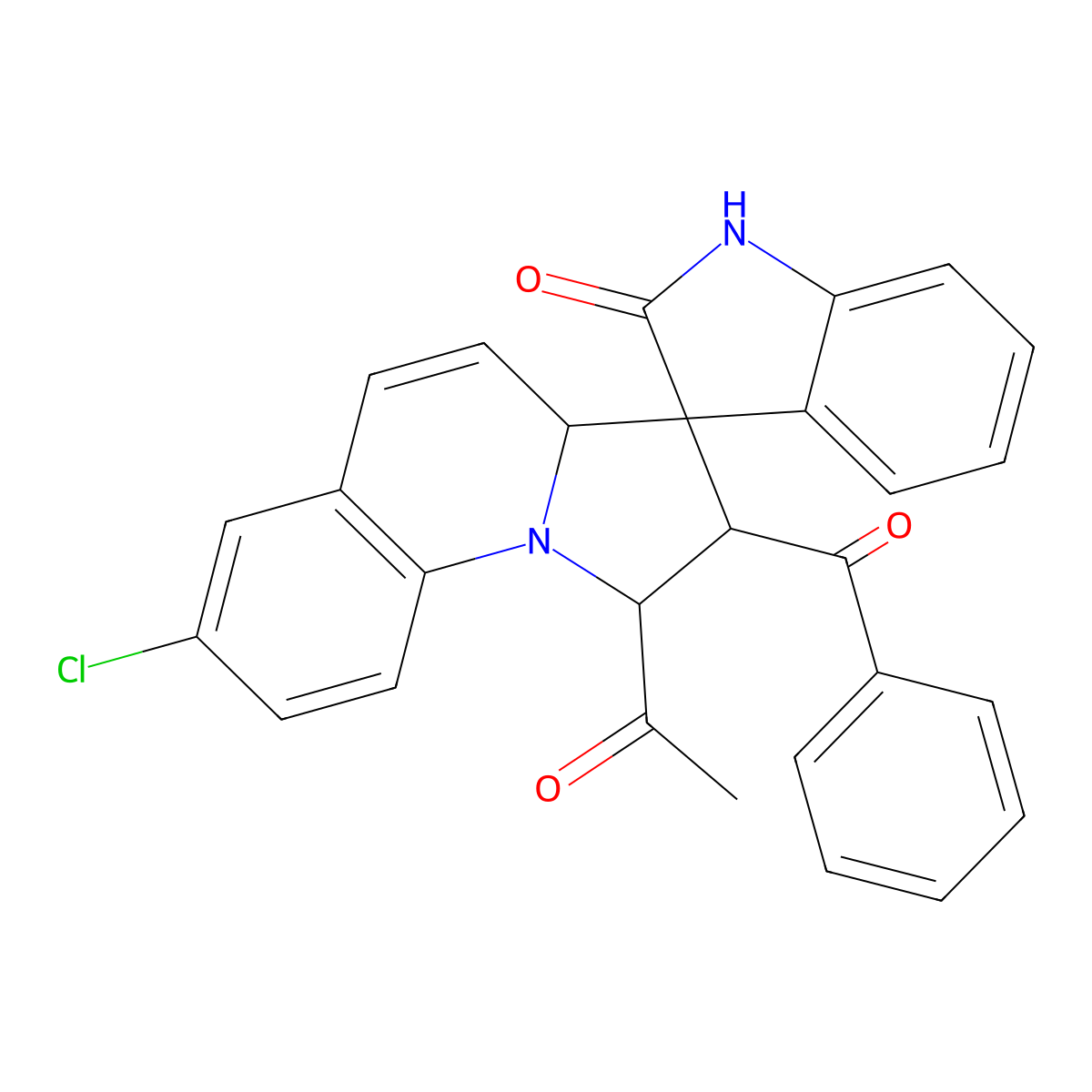(1'S,2'S,3R,3'aR)-1'-acetyl-2'-benzoyl-7'-chlorospiro[1H-indole-3,3'-2,3a-dihydro-1H-pyrrolo[1,2-a]quinoline]-2-one molecular structure, CAS 1212466-83-5