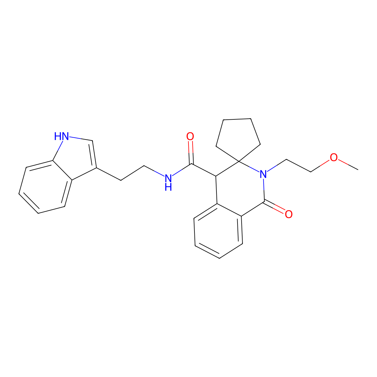 N-[2-(1H-indol-3-yl)ethyl]-2'-(2-methoxyethyl)-1'-oxo-1',4'-dihydro-2'H-spiro[cyclopentane-1,3'-isoquinoline]-4'-carboxamide molecular structure, CAS 1212467-92-9