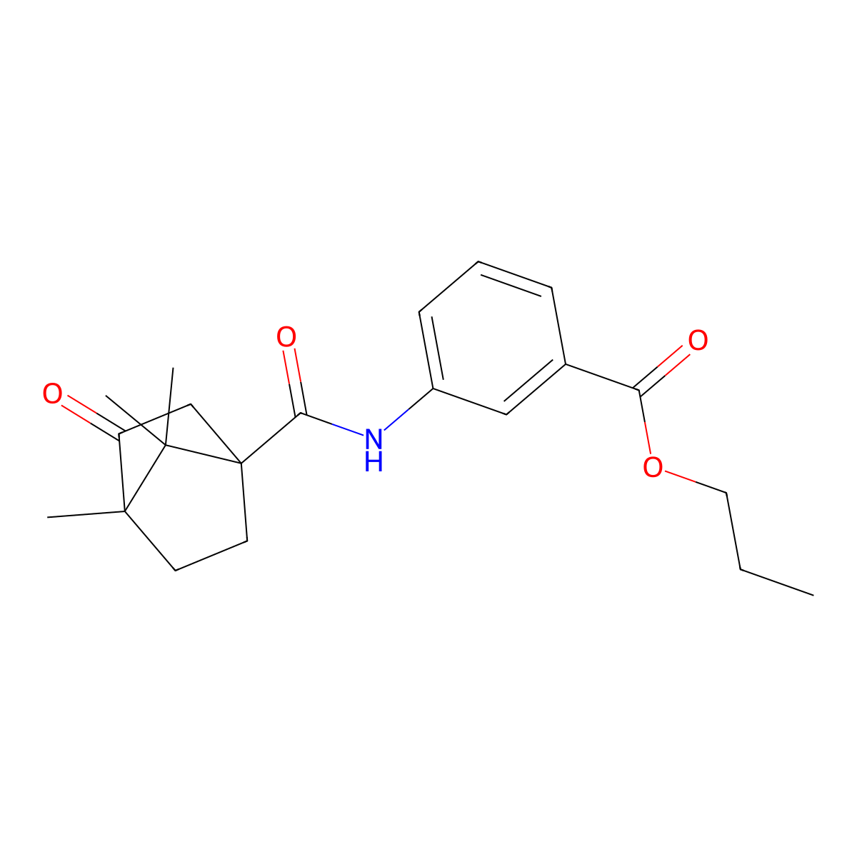 Propyl 3-{[(4,7,7-trimethyl-3-oxobicyclo[2.2.1]hept-1-yl)carbonyl]amino}benzoate molecular structure, CAS 1212473-14-7