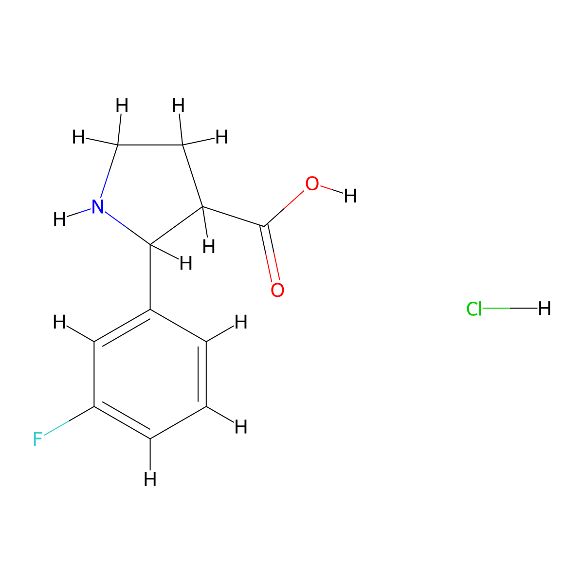 (3S)-2-(3-Fluorophenyl)-3-pyrrolidinecarboxylic acid, HCl molecular structure, CAS 1212480-22-2
